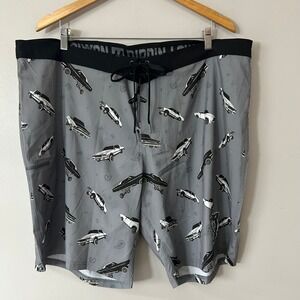 Dixxon Board Shorts Dippin Low‎ Mens 44 Gray Lowrider Impala Graphic Swim Trunks